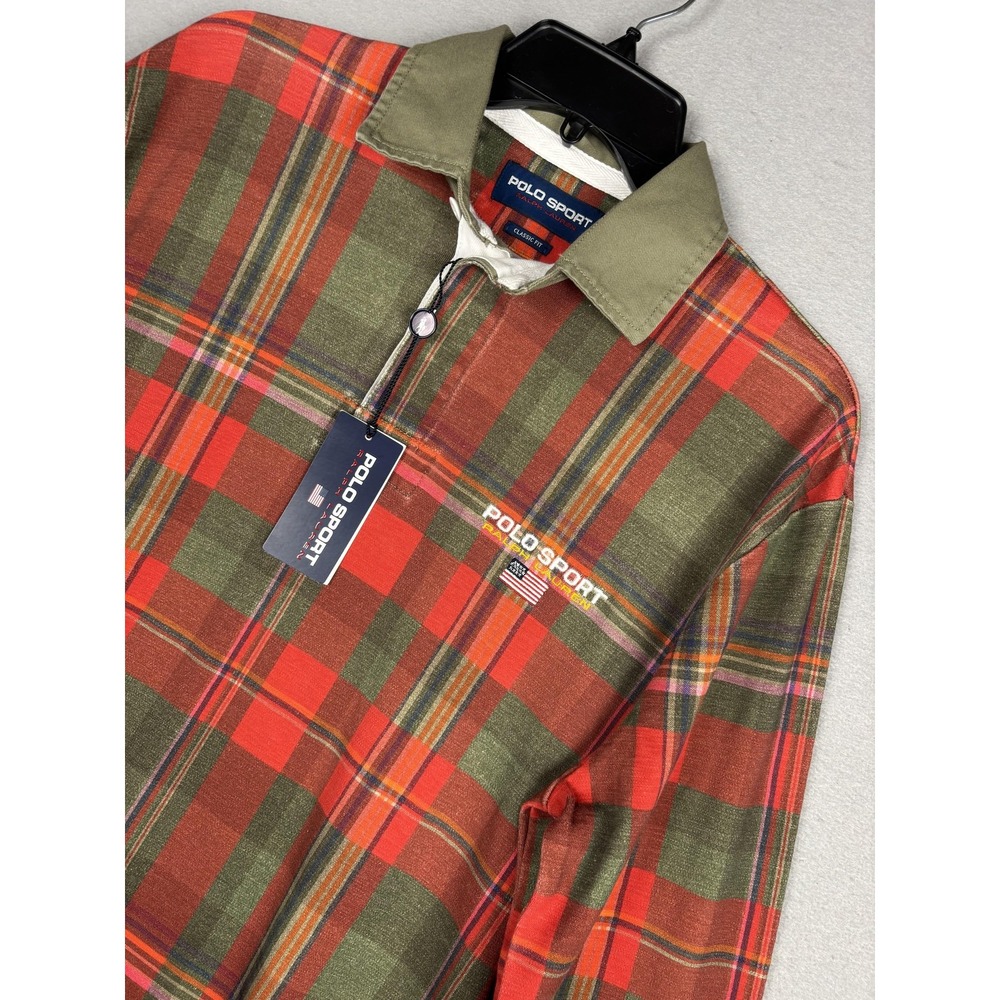 Polo Sport Ralph Lauren Shirt Mens Medium Red Plaid Madras Rugby Classic Fit - Picture 12 of 16
